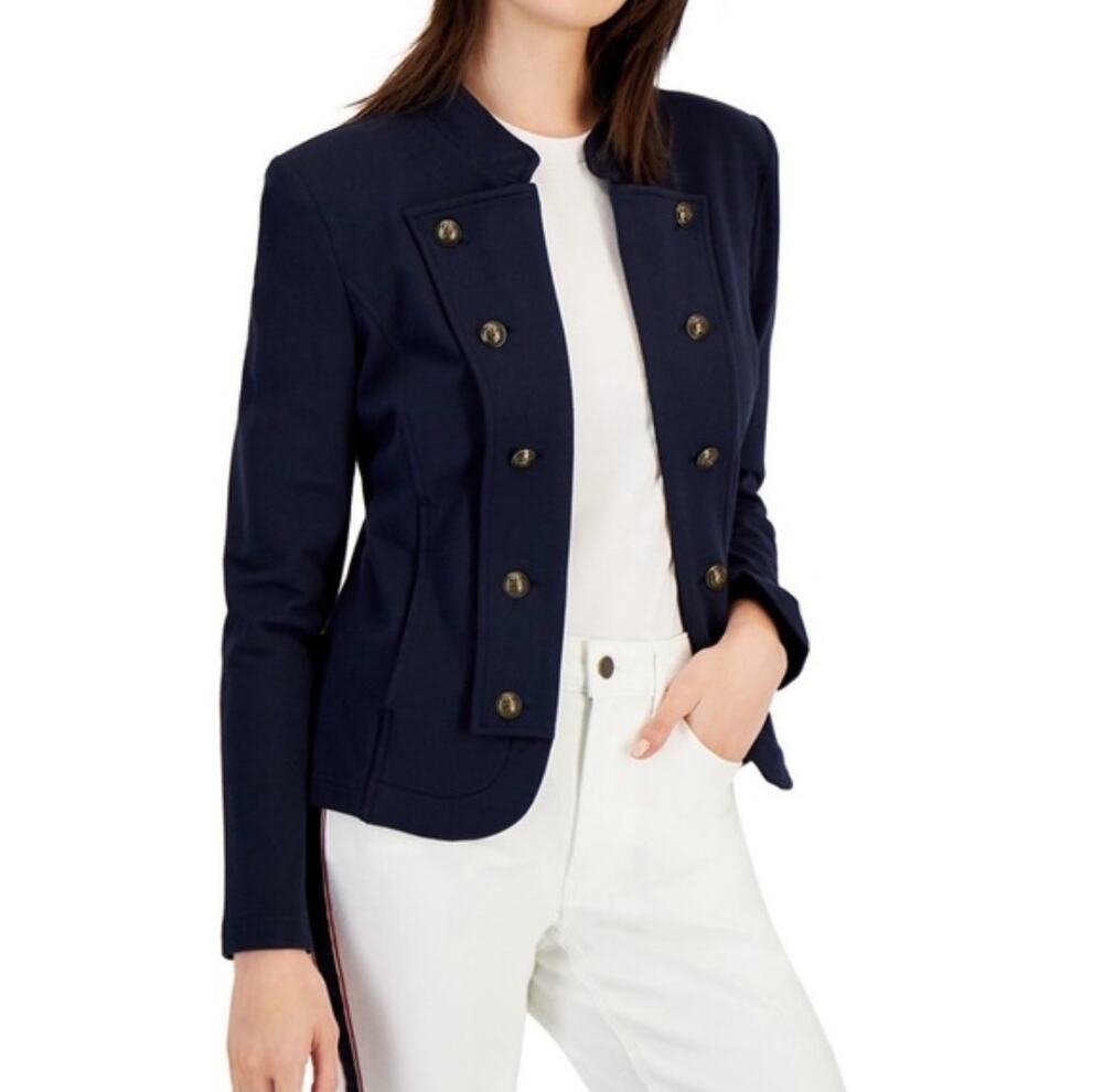 Tommy Hilfiger Black Military Band Style Open Knit Blazer Size XL Nautical Chic